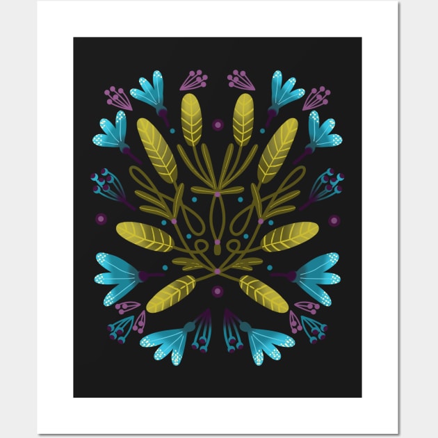 khaki and blue flowers Wall Art by Pacesyte